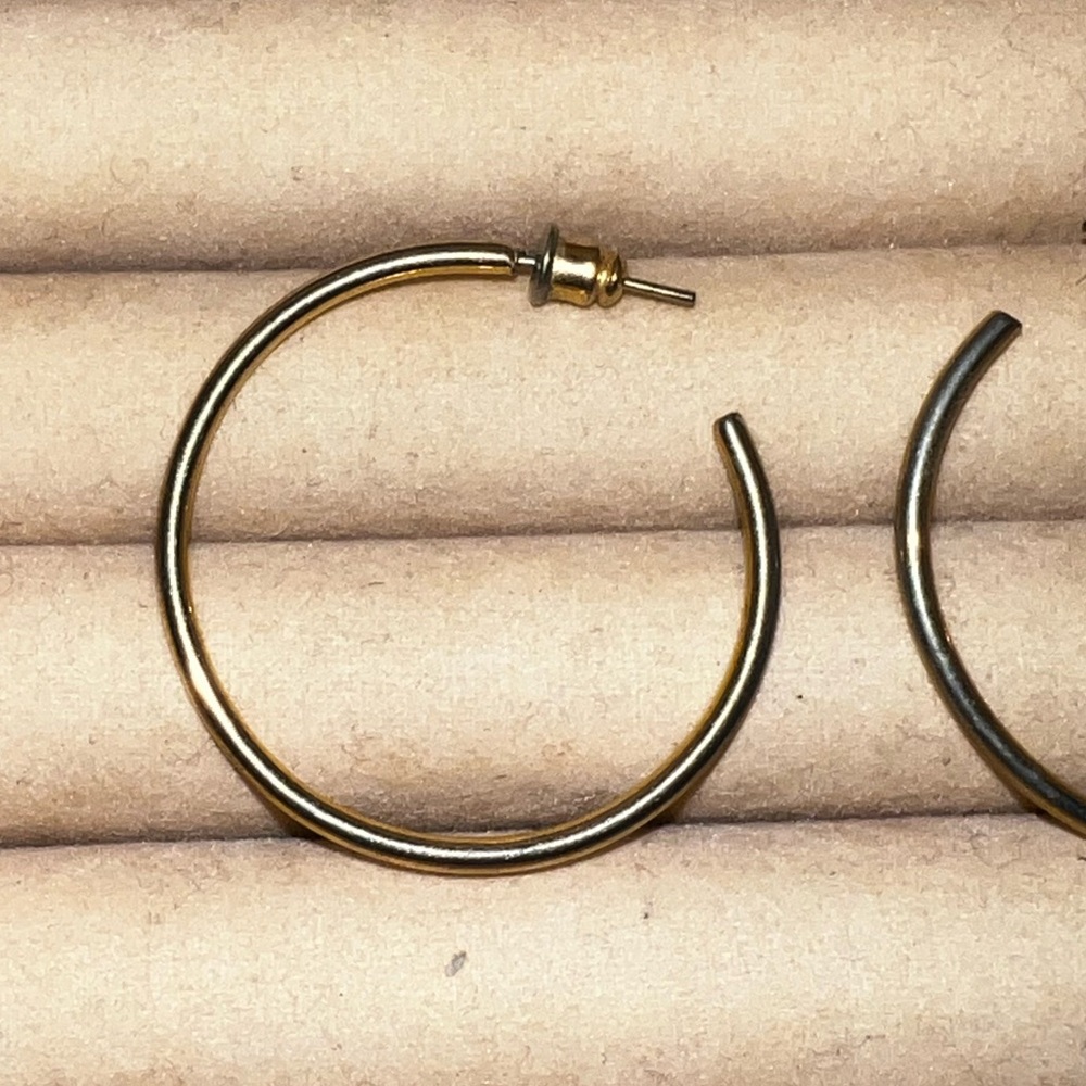 Vintage Gold Tone Classic Hoop Earrings with Stud Backing - Picture 2 of 5